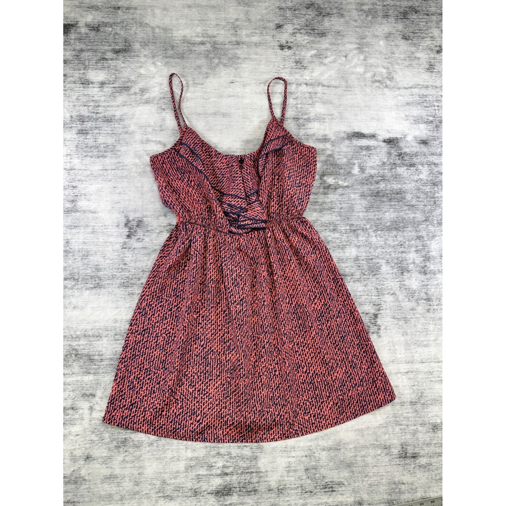mymichelle Coral Navy Blue Abstract Print Ruffle Mini Dress Medium No Belt